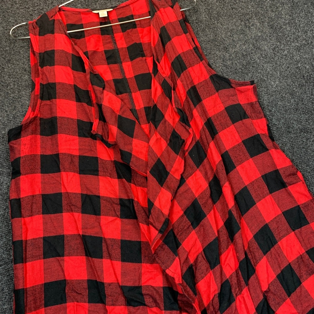 Cato Buffalo Plaid Vest Women XL Oversized Red Black Drape Front Grunge Cabin